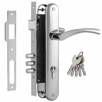 Замок. врезной с ручками 100М-85мм-45мм /хром/Нора-М