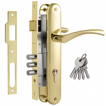 Замок. врезной с ручками 100М-85мм-45мм /золото/Нора-М